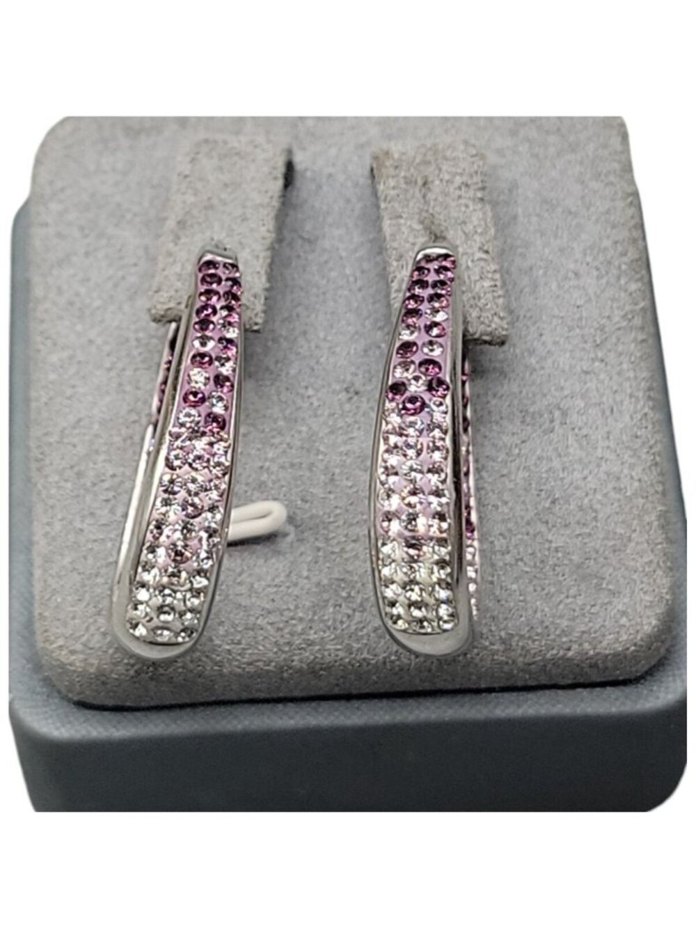 CT Thailand 925 Crystal Teardrop Hoop Earrings Clear & Purple 1"L x 1/2"W